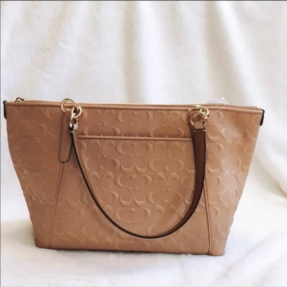 Coach Nude Pink Signature Embossed Leather Tote